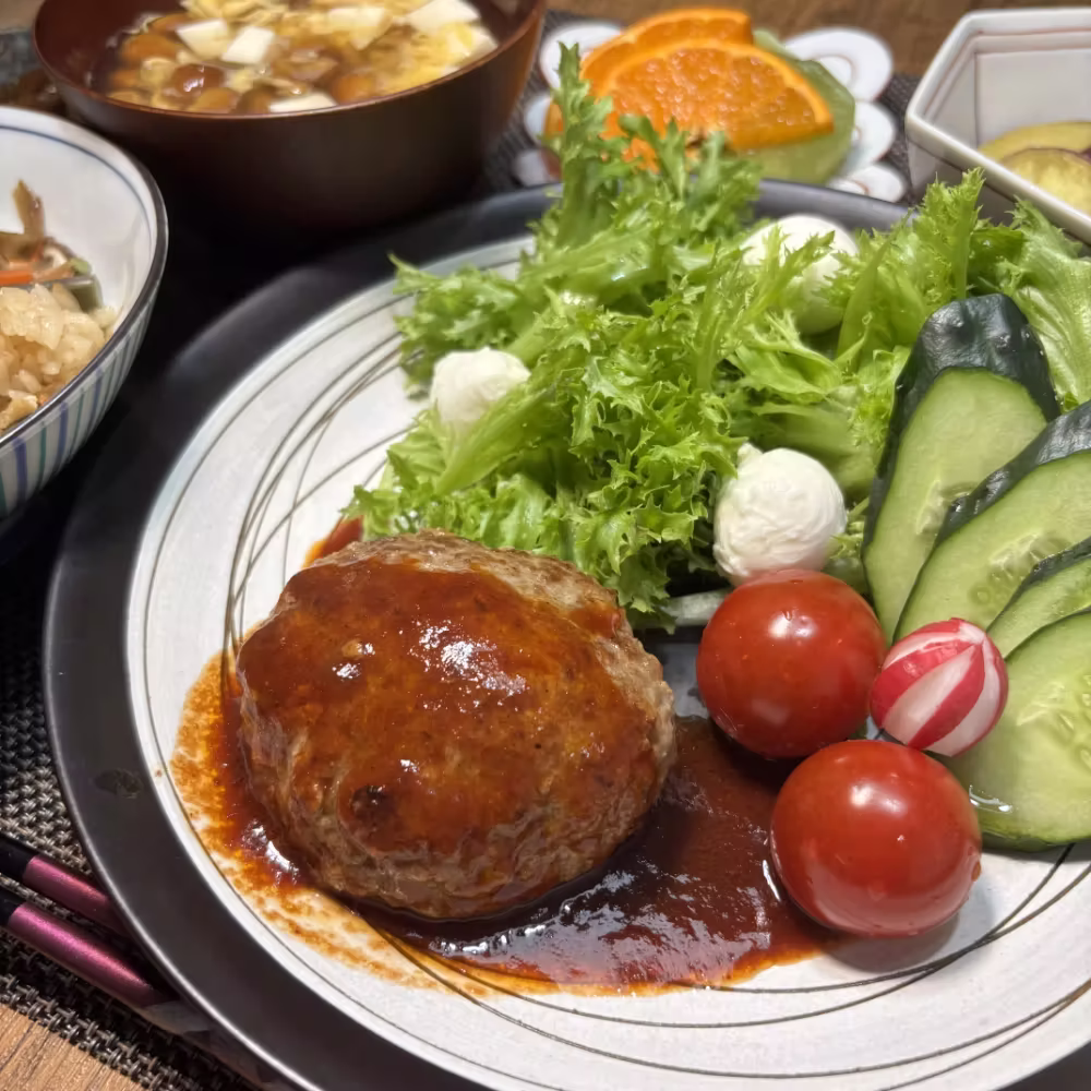 Japanese-style Hamburg with Side Salad