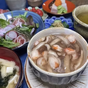 Japanese Steamed Egg Custard with Shrimp and Shiitake Mushroom Sauce