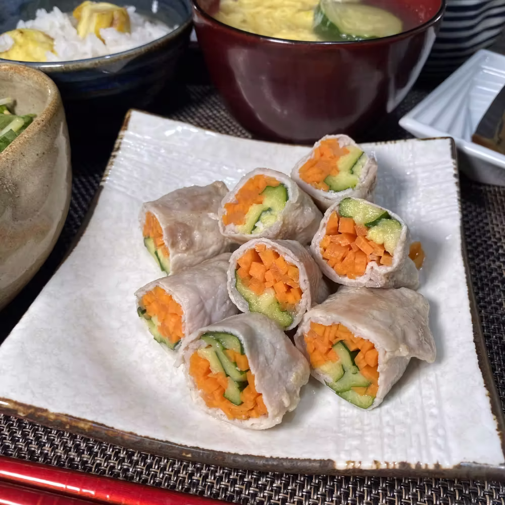 Pork Rolls with Carrot and Zucchini