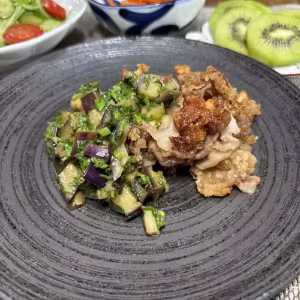 Crispy Pork Belly w/Eggplant & Chive Sauce