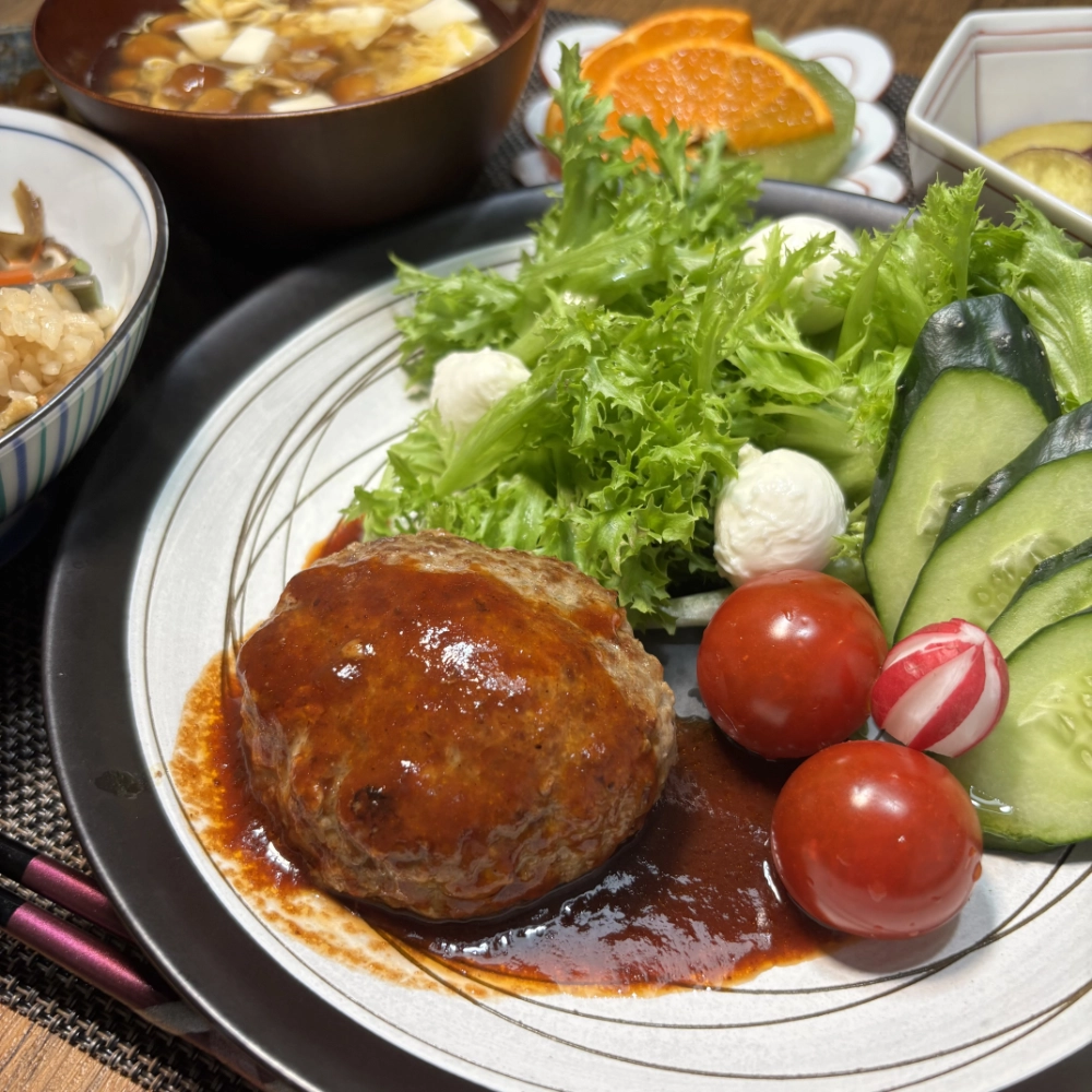 Japanese-style Hamburg with Side Salad