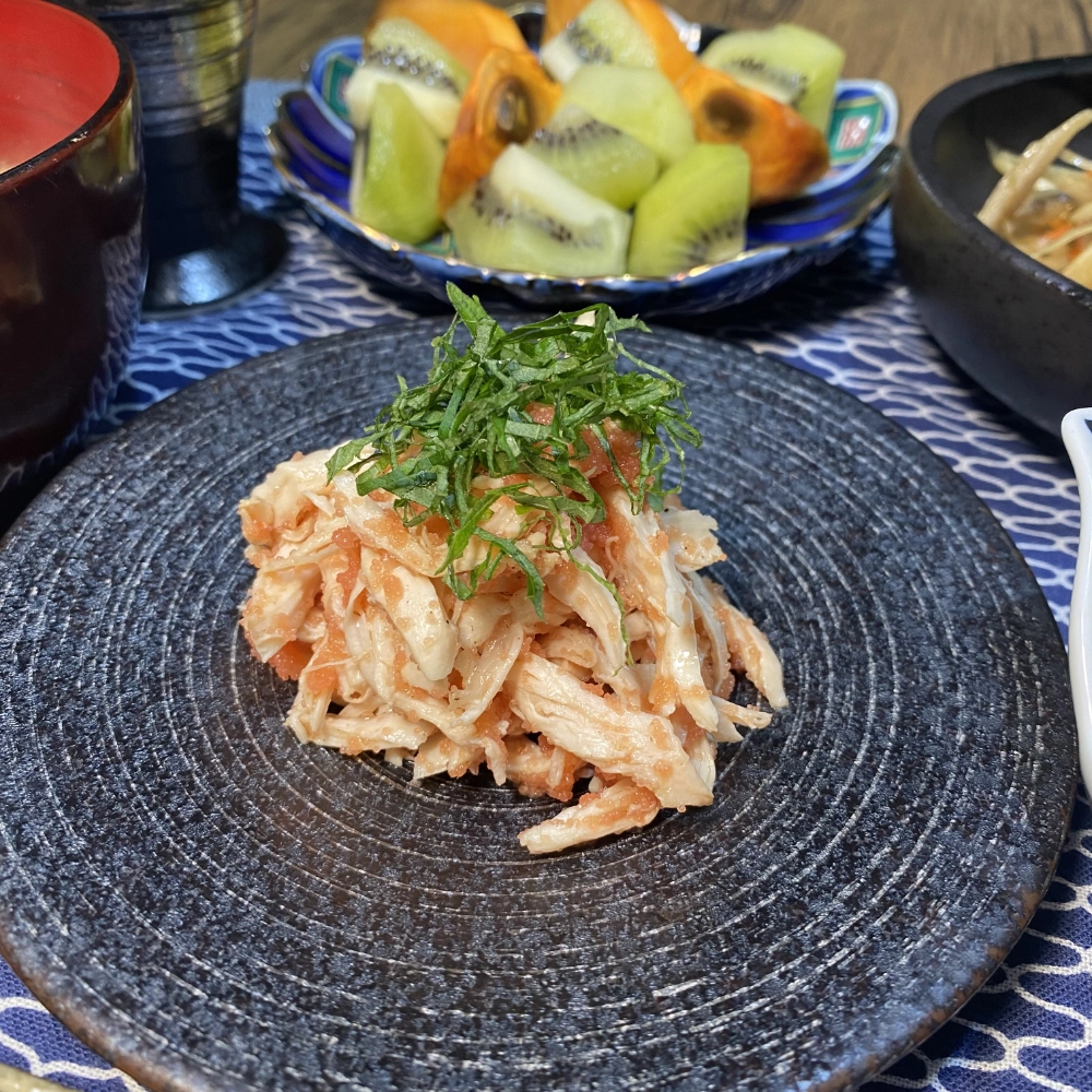 Chicken Tenderloin Tossed with Mentaiko (Spicy Pollock Roe) 