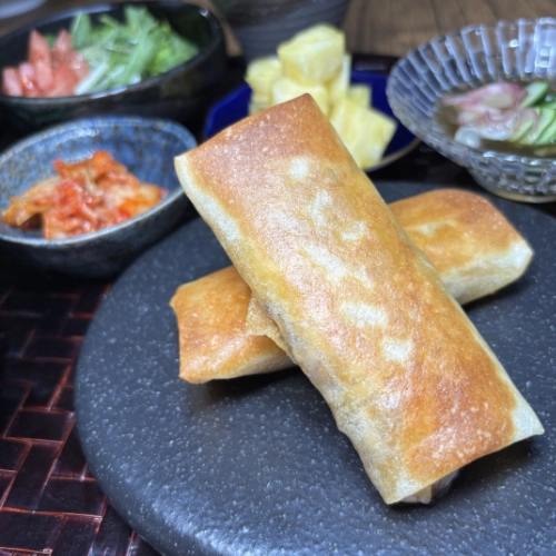 Mushroom and Spicy Mapo Glass Noodle Spring Rolls
