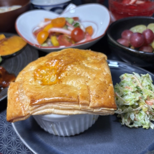 Salmon Pot Pie with Coleslaw
